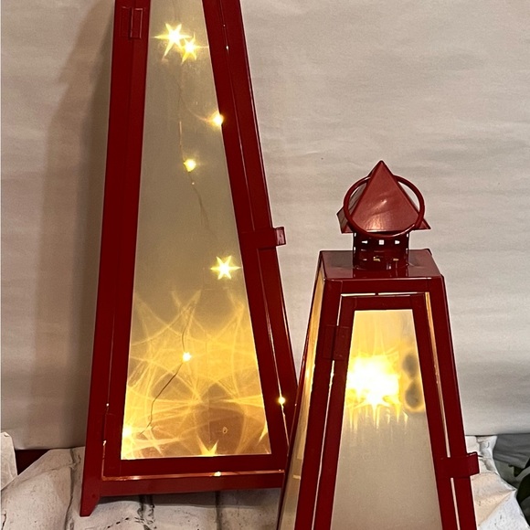 Metal Lantern Set W/glass Windows Latch Door Inner Hanging Hook 23'/14.5' Large - Picture 6 of 16